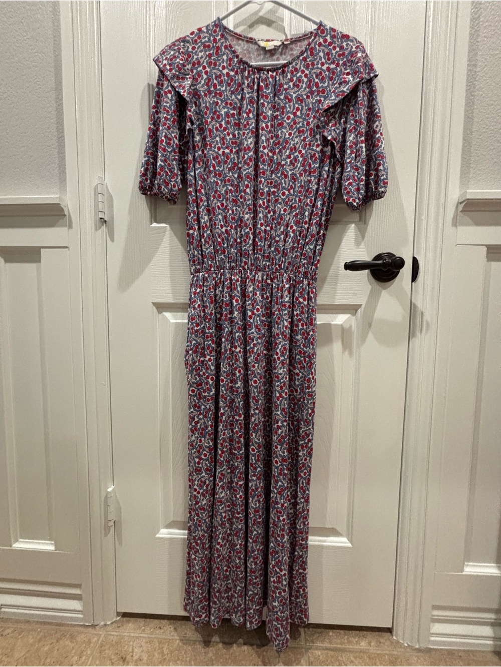 Boden jersey Floral Ruffle-Shoulder Maxi Dress